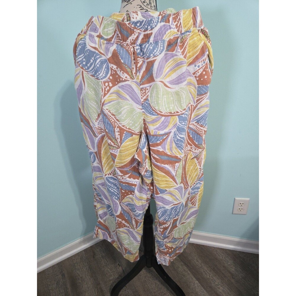 C&C California Womens 100% Linen Pull On Cropped Wide Leg Pants large coastal